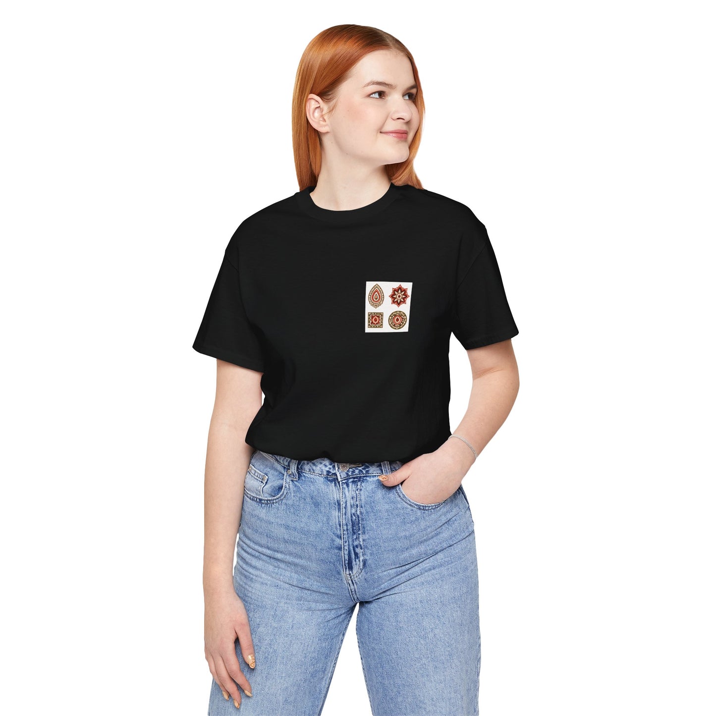SANTI Bagh Print T-Shirt – Minimal Indian Block Print Back Design, Artistic Heritage Tee, Unisex Streetwear