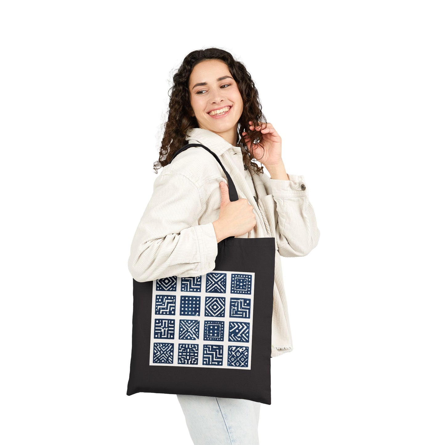SANTI Indigo Heritage Grid Tote Bag
