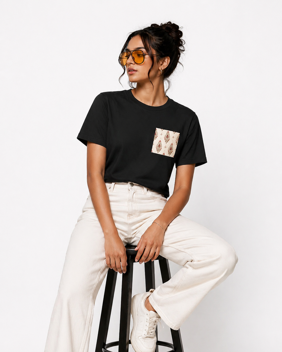 SĀNTI Heritage Buta Pocket Tee | Indian Handblock Inspired Minimalist T-Shirt
