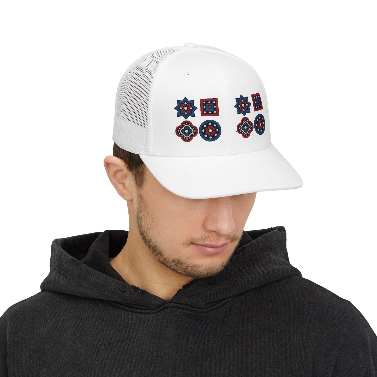 Santi Heritage Geometric Snapback Trucker Cap | Premium Ethnic Streetwear Hat