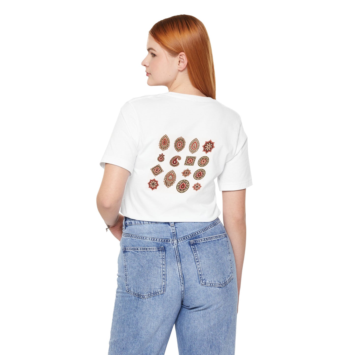 SANTI Bagh Print T-Shirt – Minimal Indian Block Print Back Design, Artistic Heritage Tee, Unisex Streetwear