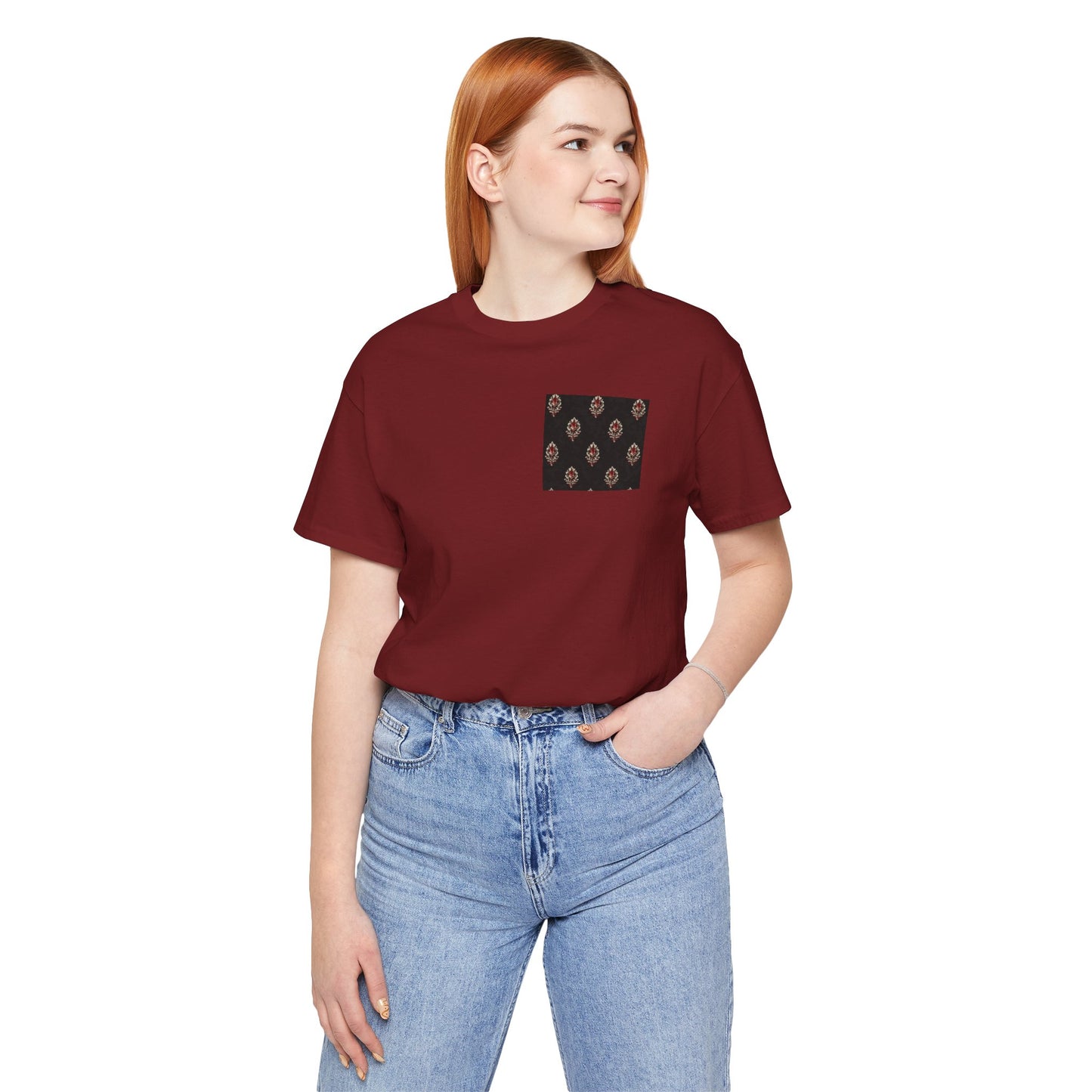 SANTI Heritage Bagh Buta Pocket Tee – Minimal Indian Block Print Streetwear T-Shirt