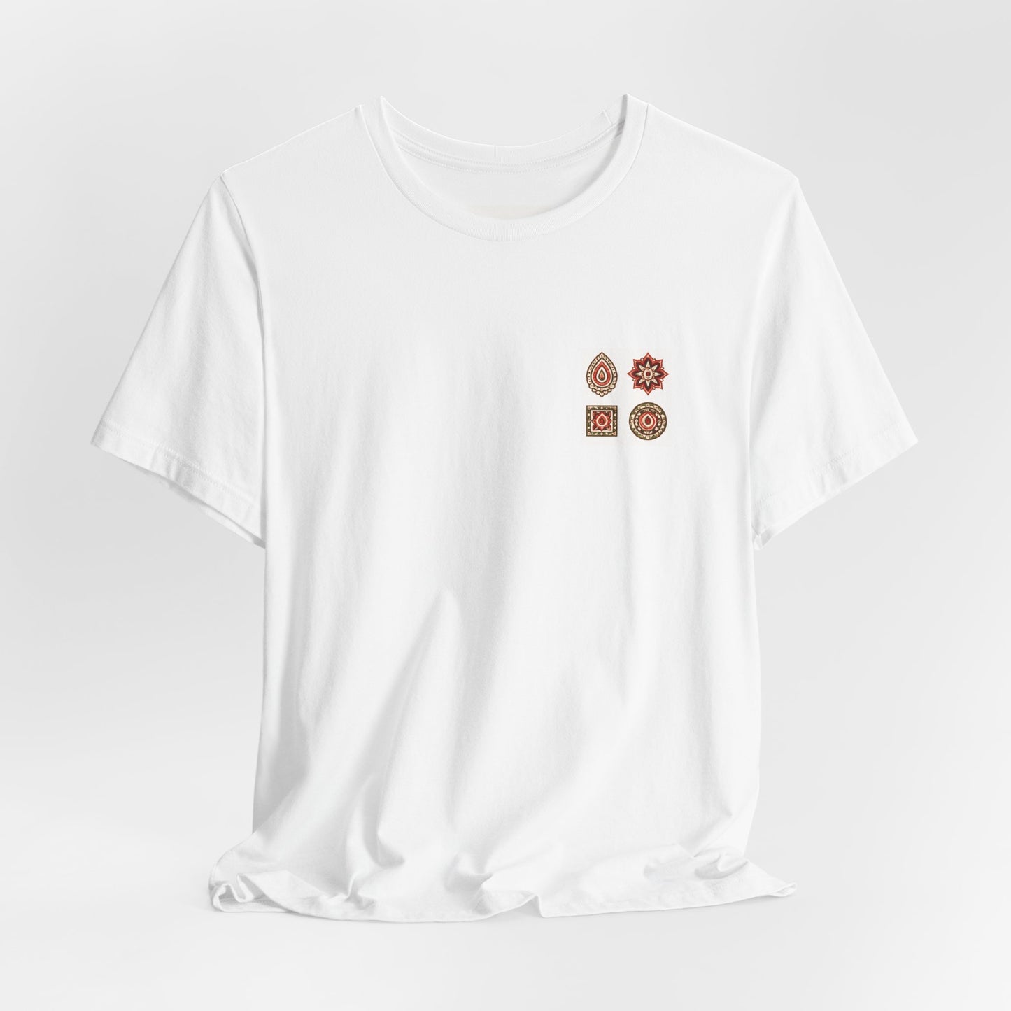 SANTI Bagh Print T-Shirt – Minimal Indian Block Print Back Design, Artistic Heritage Tee, Unisex Streetwear