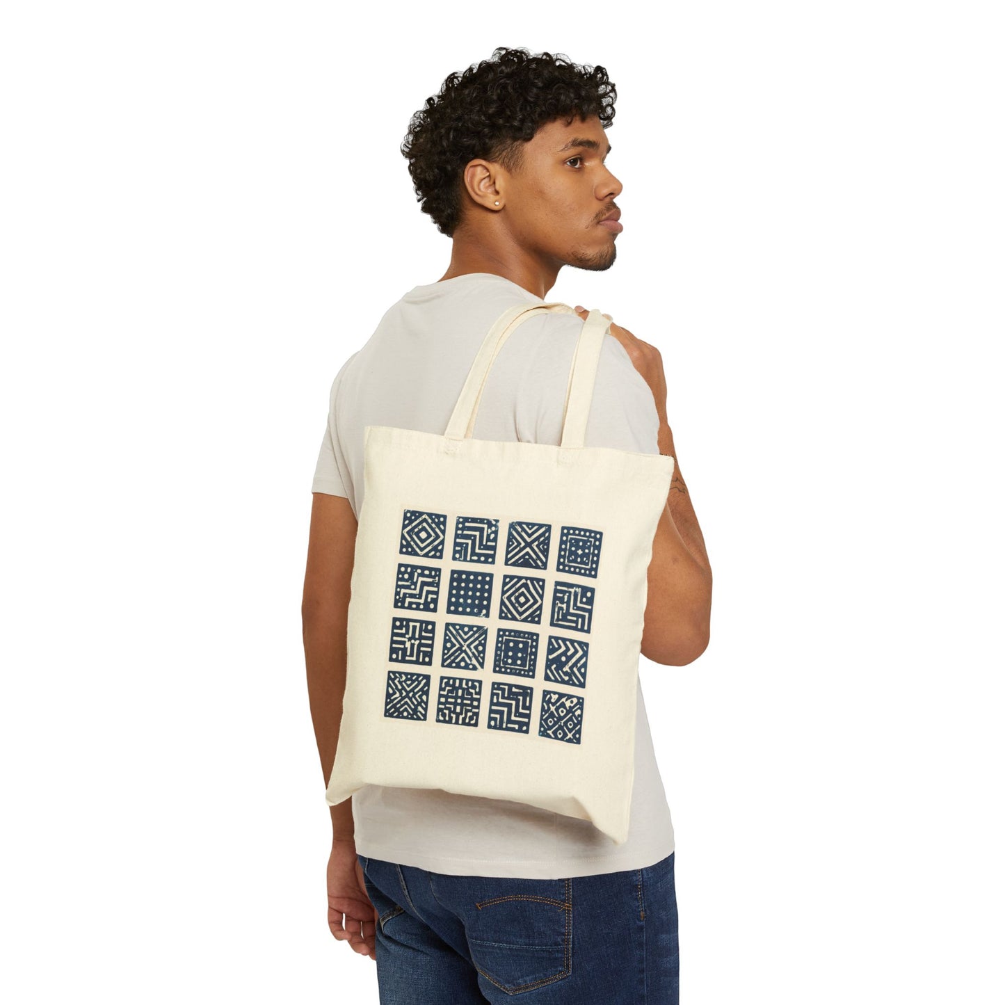 SANTI Indigo Heritage Grid Tote Bag