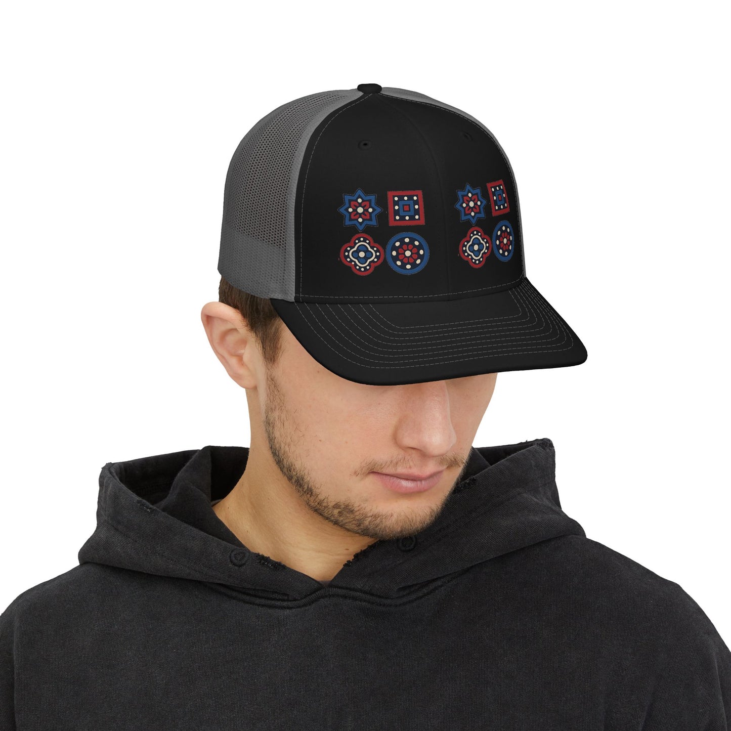 Santi Heritage Geometric Snapback Trucker Cap | Premium Ethnic Streetwear Hat