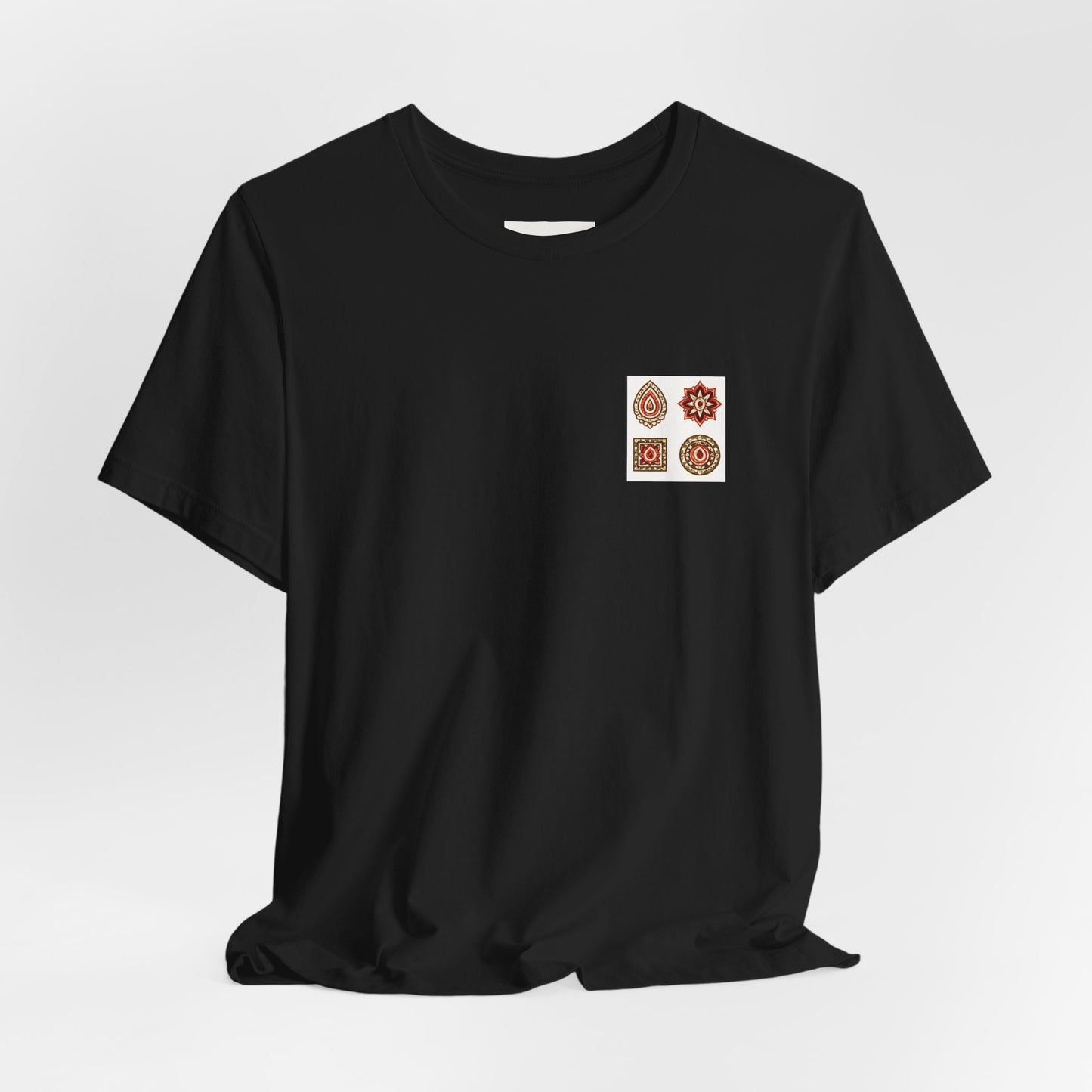 SANTI Bagh Print T-Shirt – Minimal Indian Block Print Back Design, Artistic Heritage Tee, Unisex Streetwear