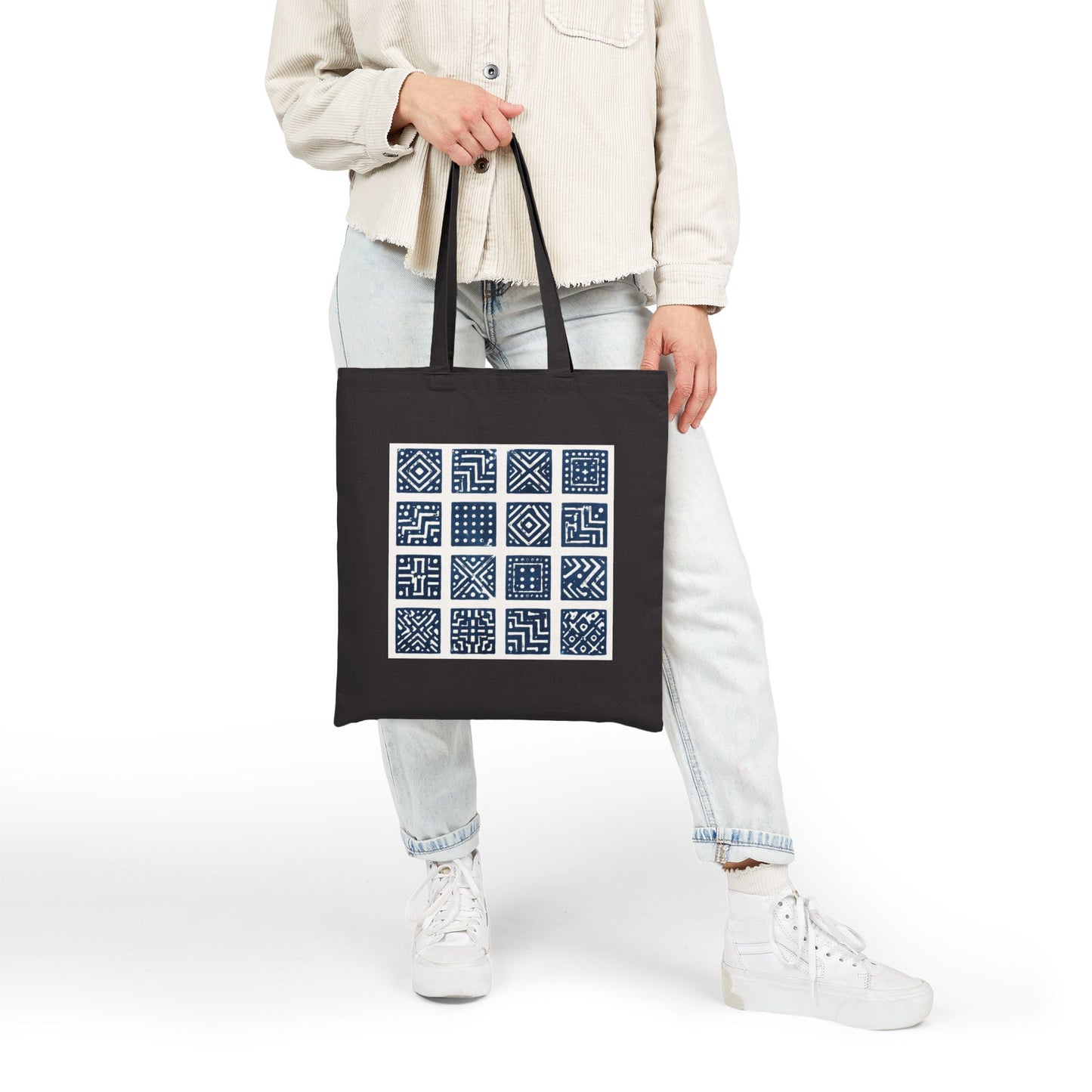 SANTI Indigo Heritage Grid Tote Bag