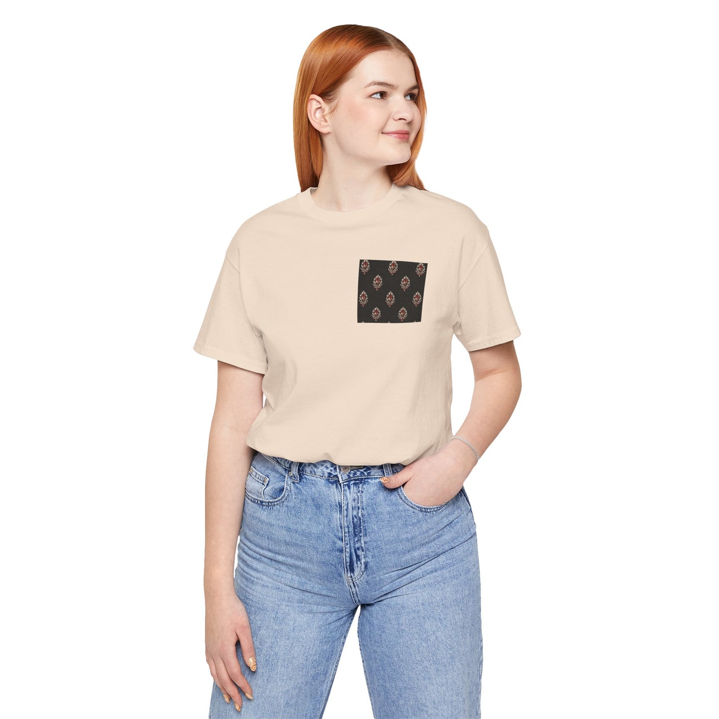SANTI Heritage Bagh Buta Pocket Tee – Minimal Indian Block Print Streetwear T-Shirt