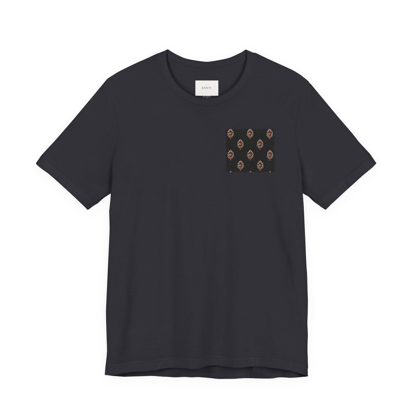 SANTI Heritage Bagh Buta Pocket Tee – Minimal Indian Block Print Streetwear T-Shirt