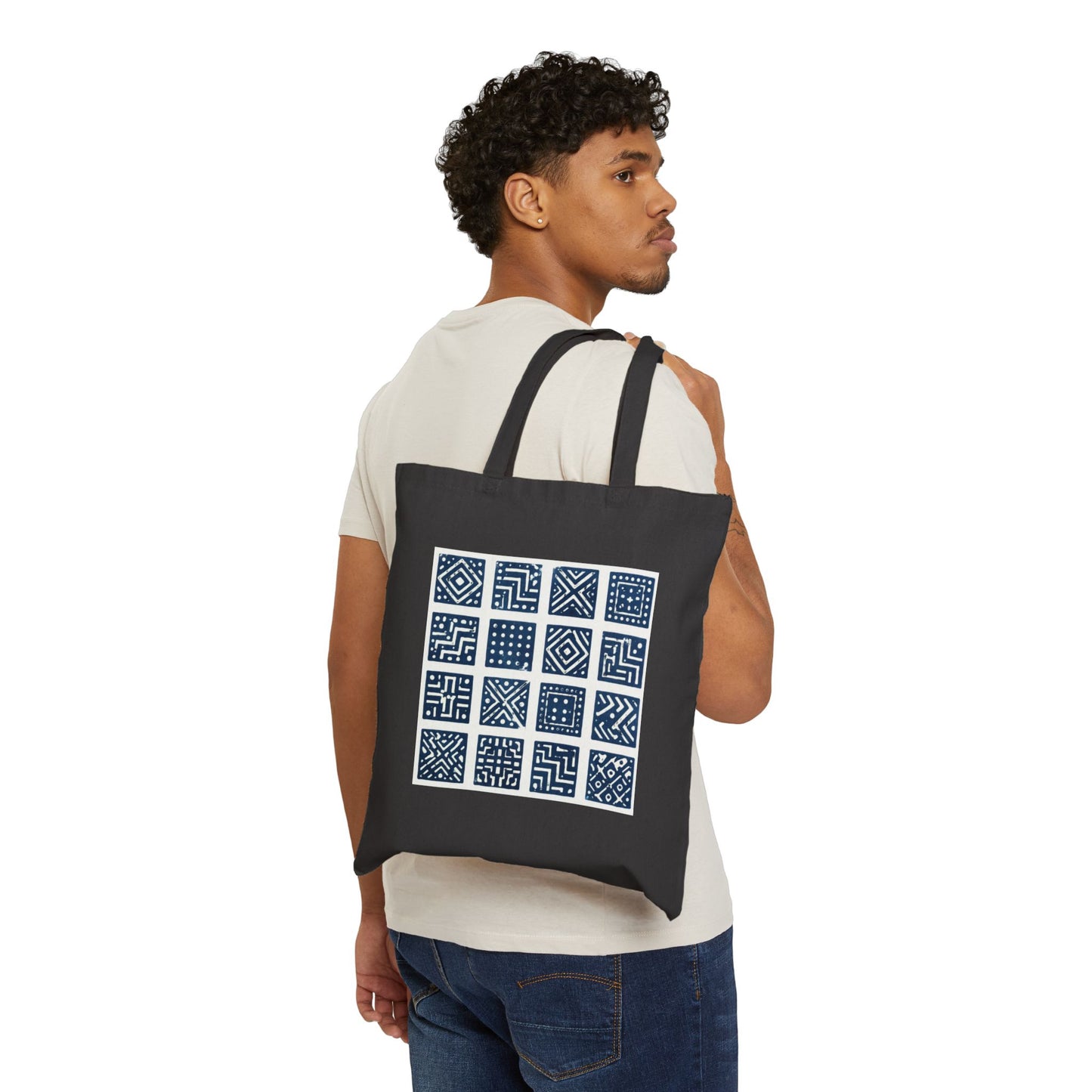 SANTI Indigo Heritage Grid Tote Bag