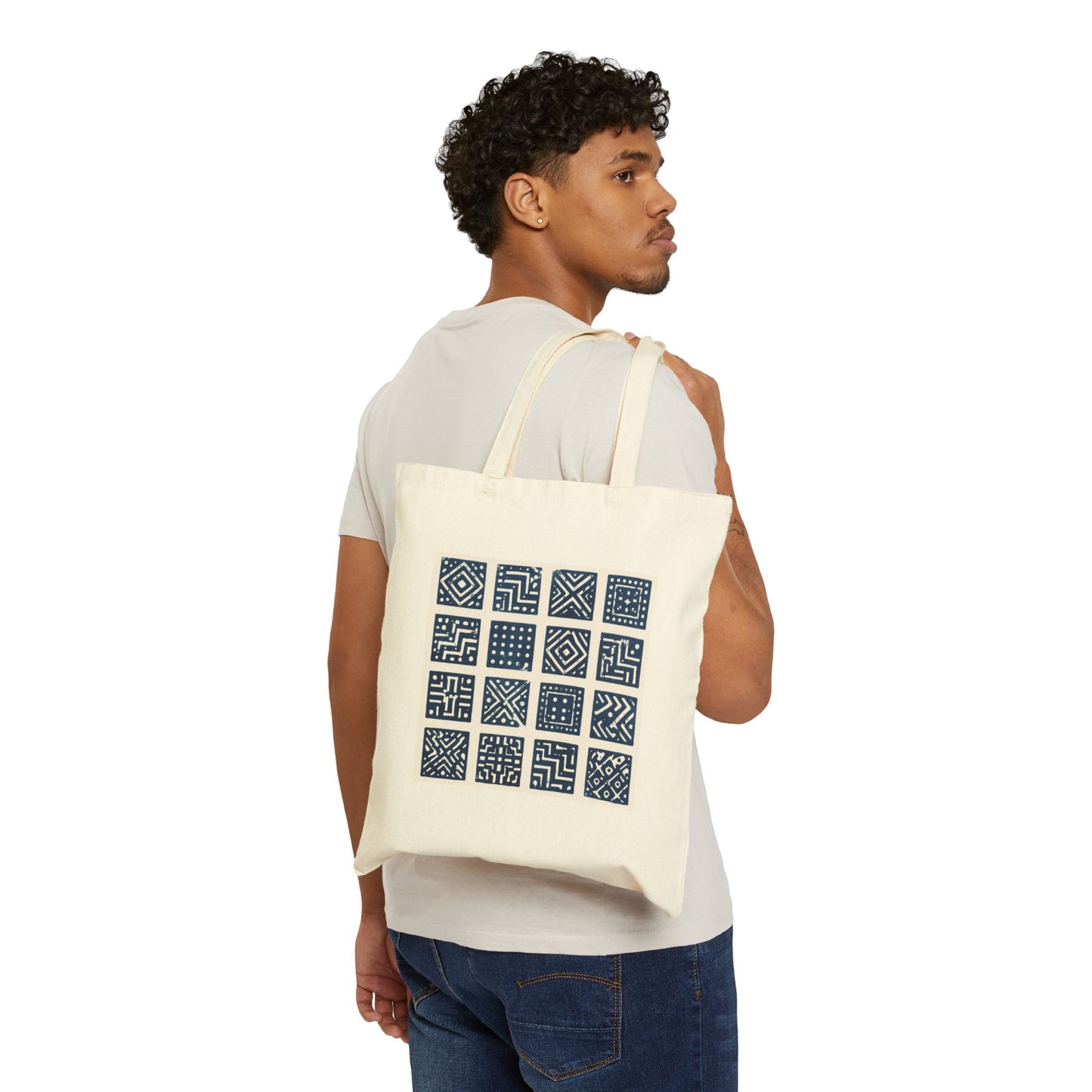 SANTI Indigo Heritage Grid Tote Bag