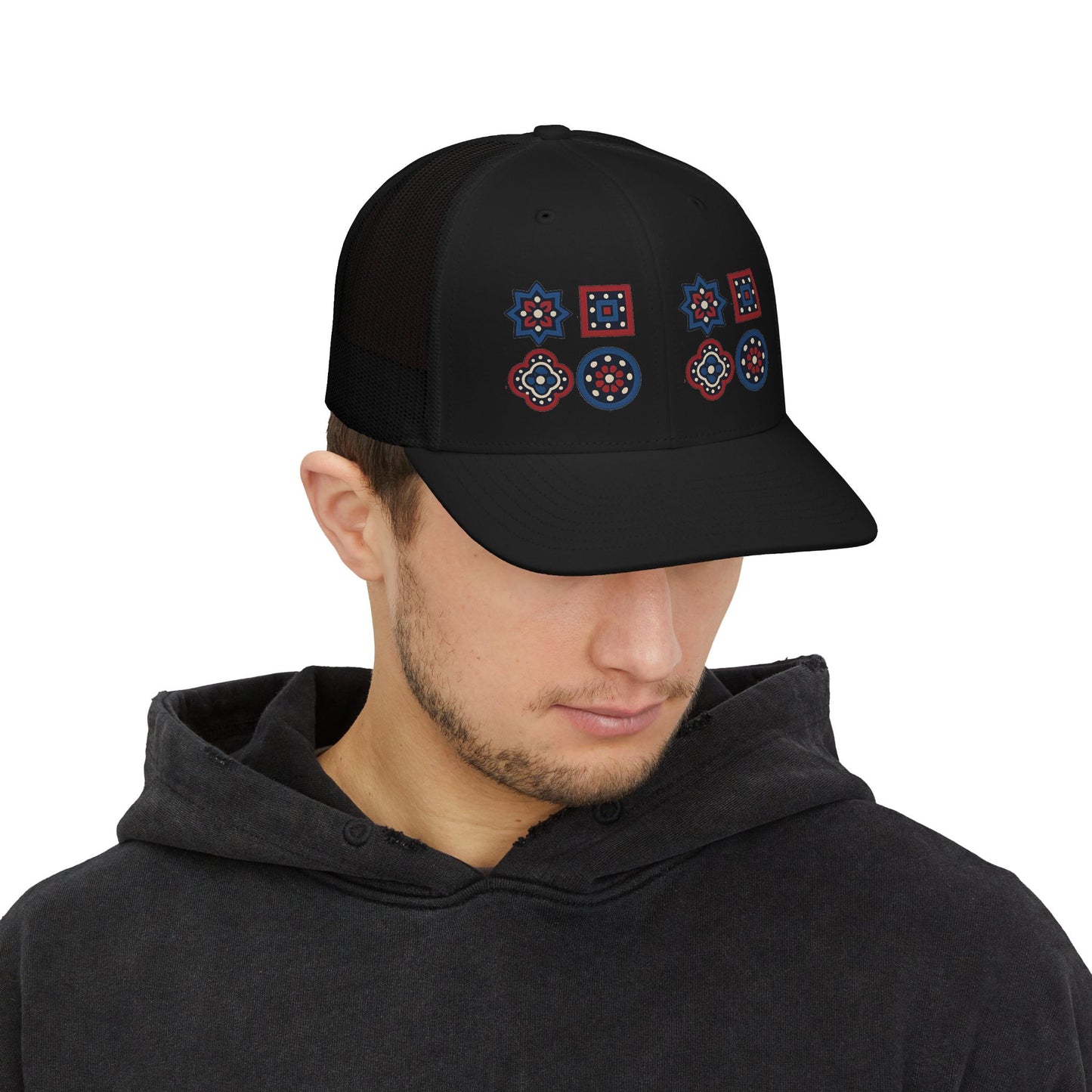 Santi Heritage Geometric Snapback Trucker Cap | Premium Ethnic Streetwear Hat