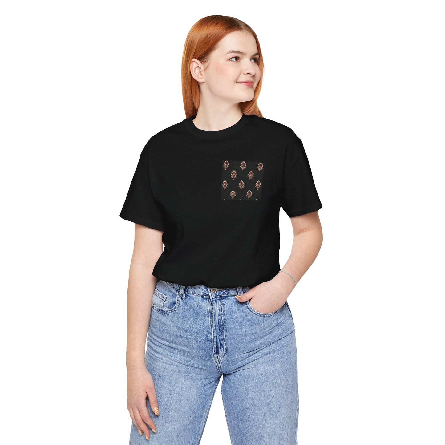 SANTI Heritage Bagh Buta Pocket Tee – Minimal Indian Block Print Streetwear T-Shirt