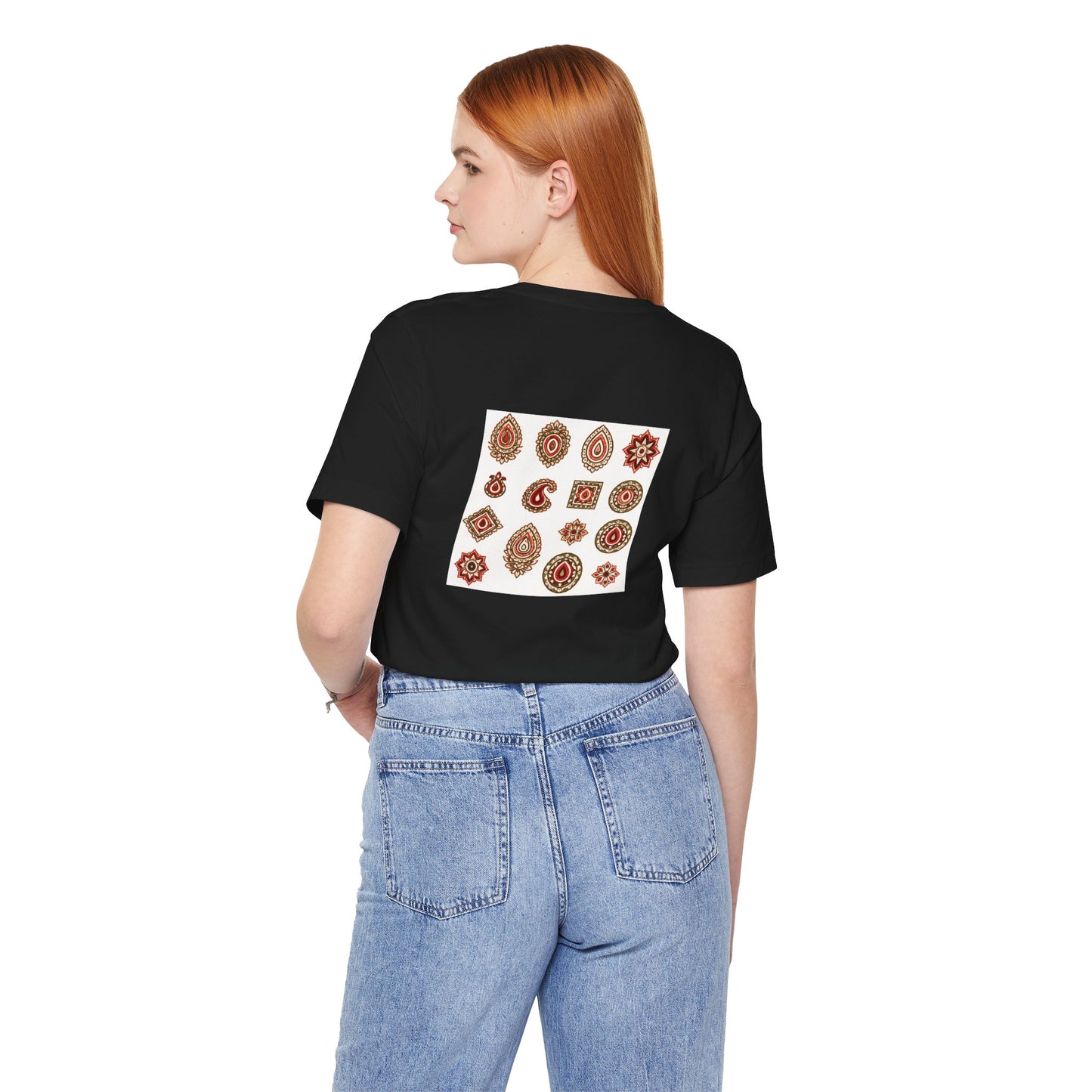 SANTI Bagh Print T-Shirt – Minimal Indian Block Print Back Design, Artistic Heritage Tee, Unisex Streetwear