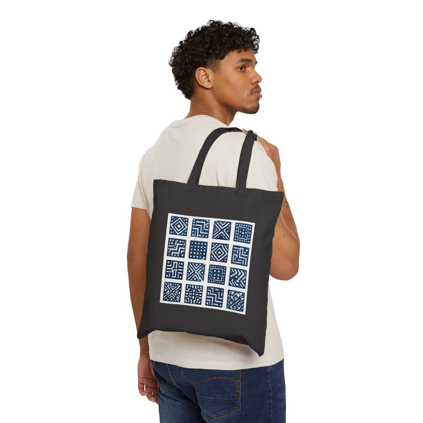 SANTI Indigo Heritage Grid Tote Bag