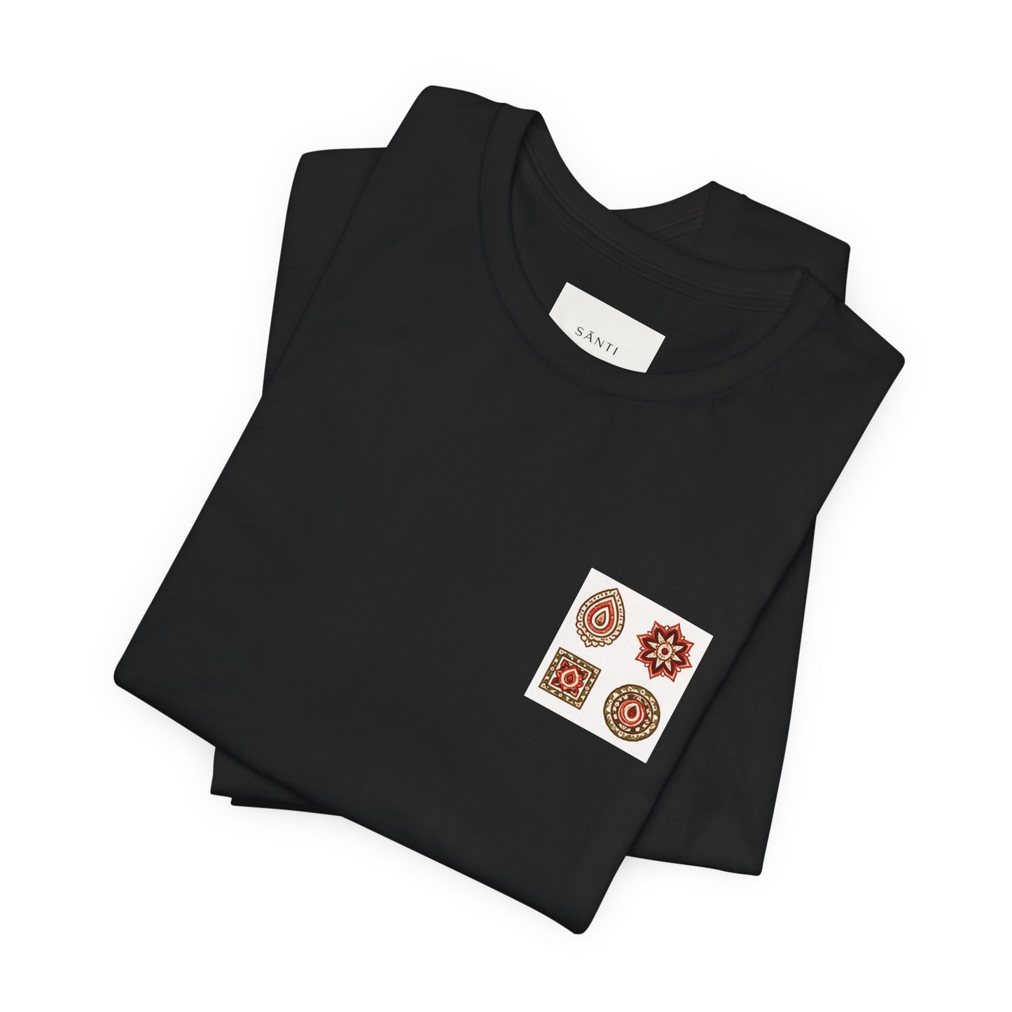 SANTI Bagh Print T-Shirt – Minimal Indian Block Print Back Design, Artistic Heritage Tee, Unisex Streetwear