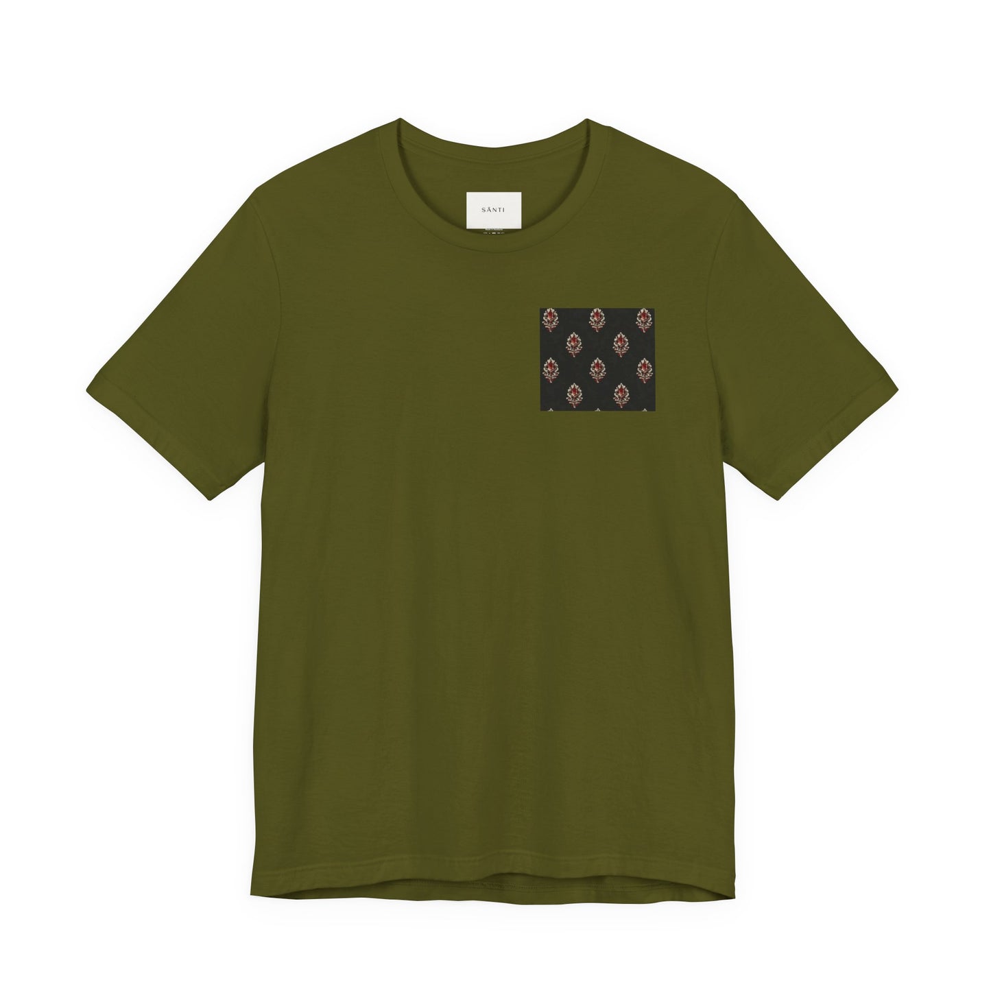 SANTI Heritage Bagh Buta Pocket Tee – Minimal Indian Block Print Streetwear T-Shirt