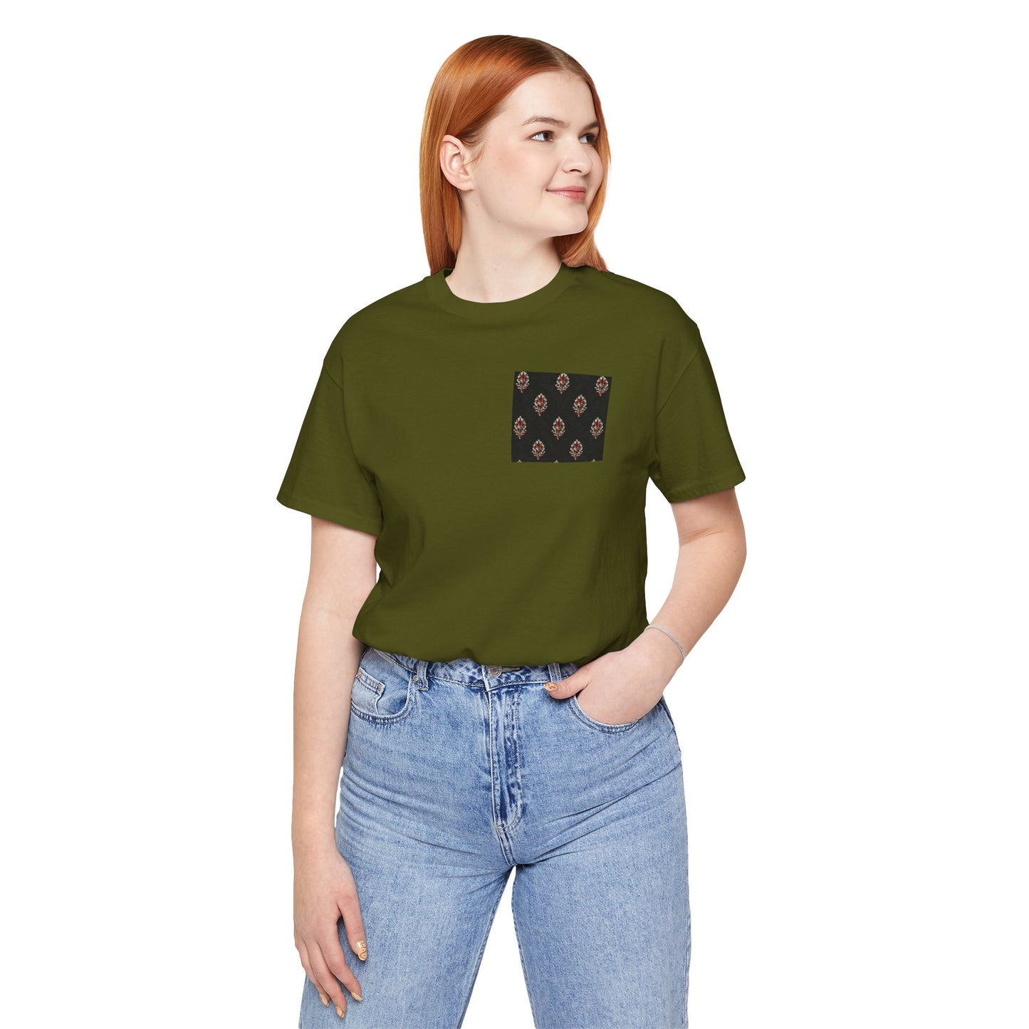 SANTI Heritage Bagh Buta Pocket Tee – Minimal Indian Block Print Streetwear T-Shirt