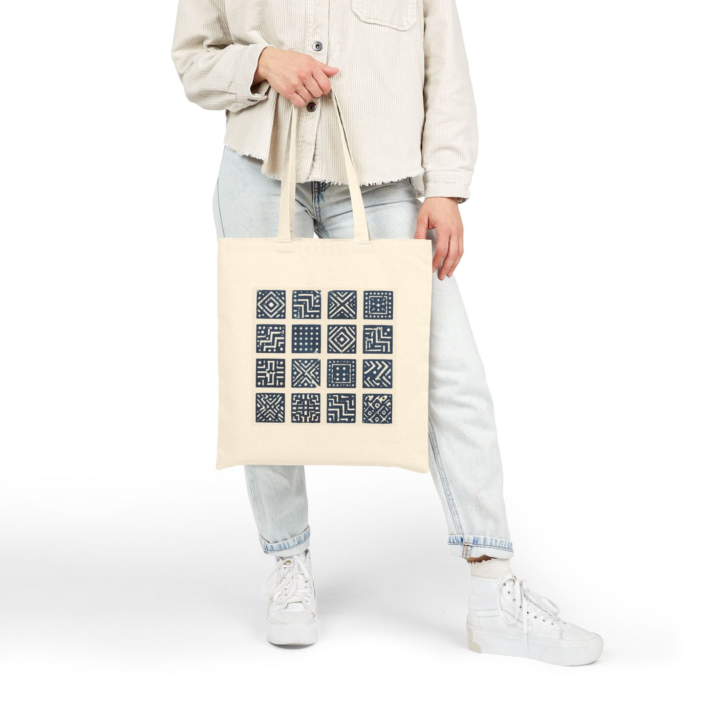 SANTI Indigo Heritage Grid Tote Bag