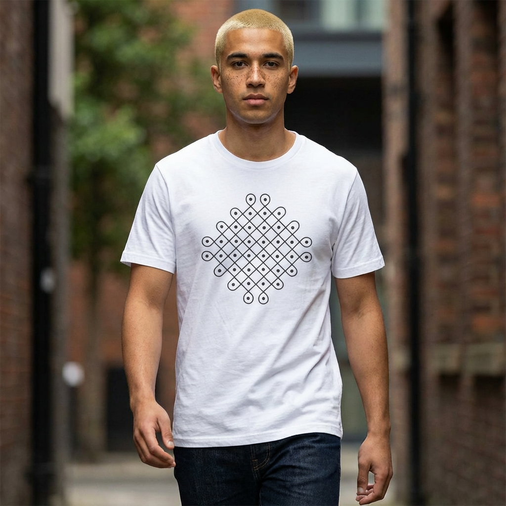 SĀNTI Kolam Tee — Minimal Geometric Print