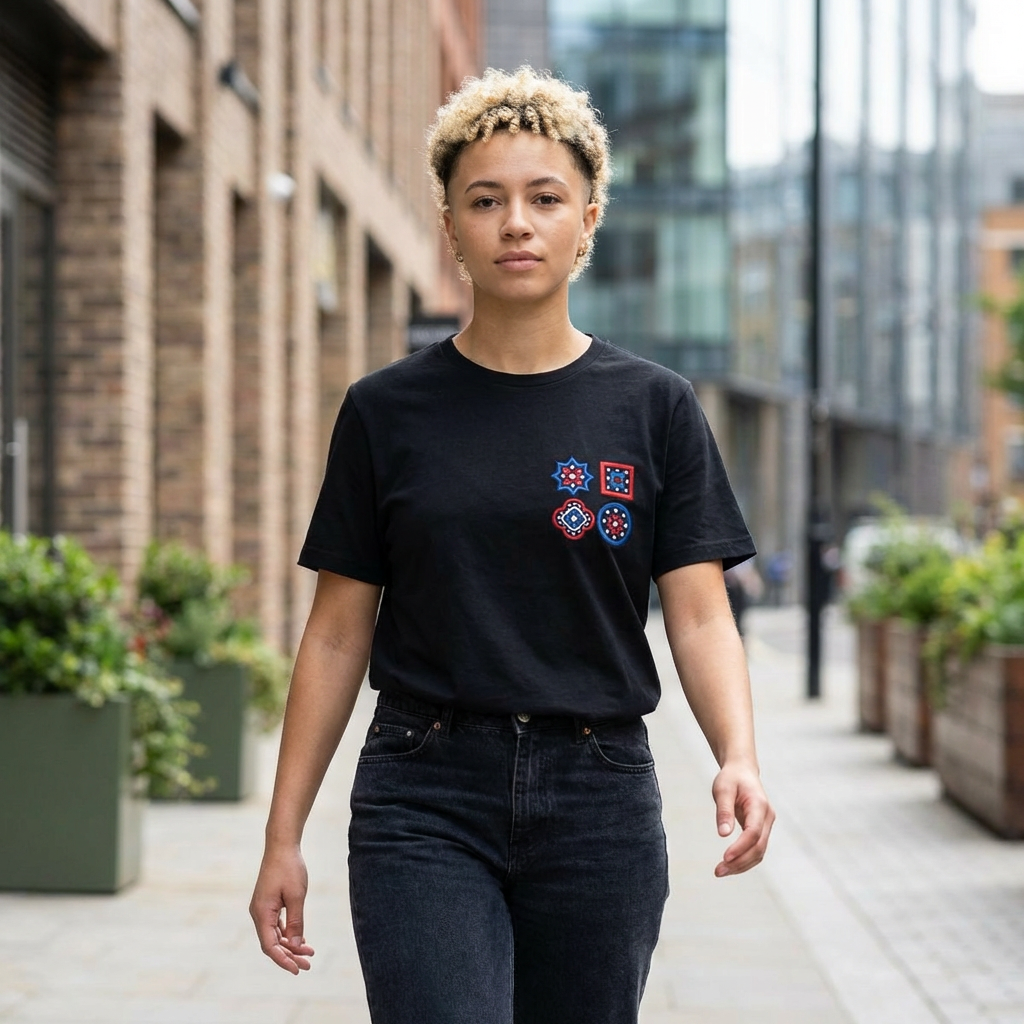 SĀNTI Ajrakh Tee – Minimal Front, Statement Back | Premium Unisex T-Shirt