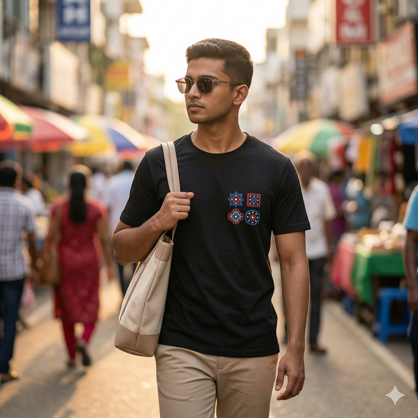 SĀNTI Ajrakh Tee – Minimal Front, Statement Back | Premium Unisex T-Shirt