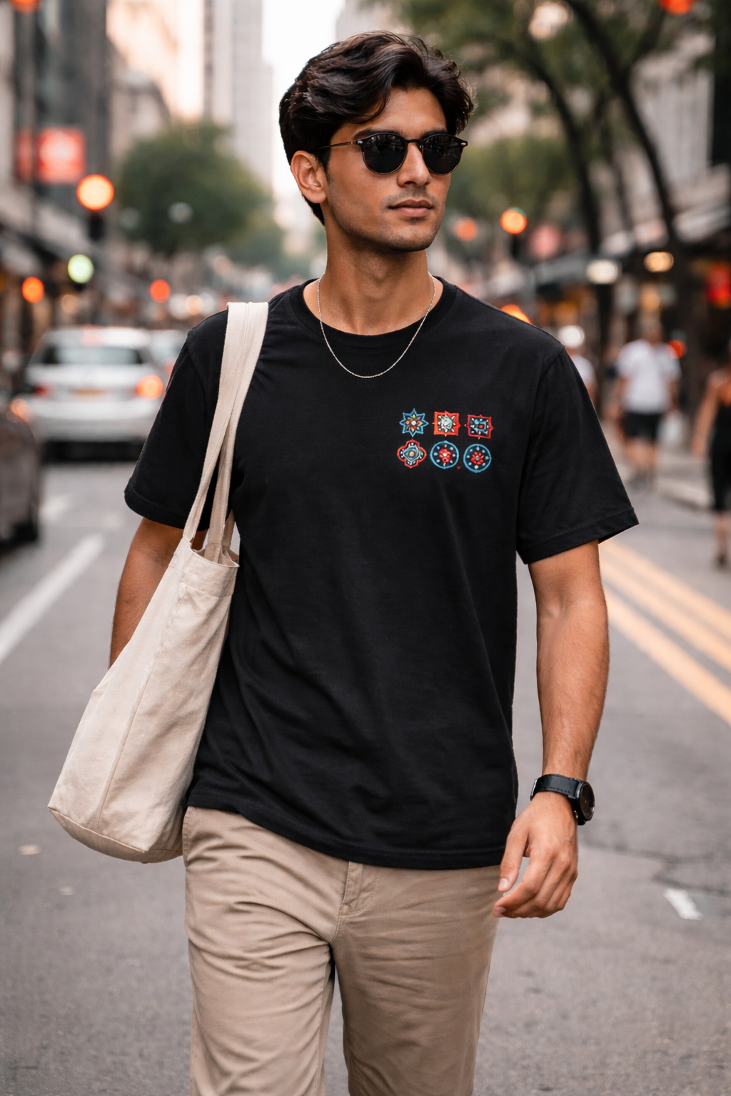 SĀNTI Ajrakh Tee – Minimal Front, Statement Back | Premium Unisex T-Shirt