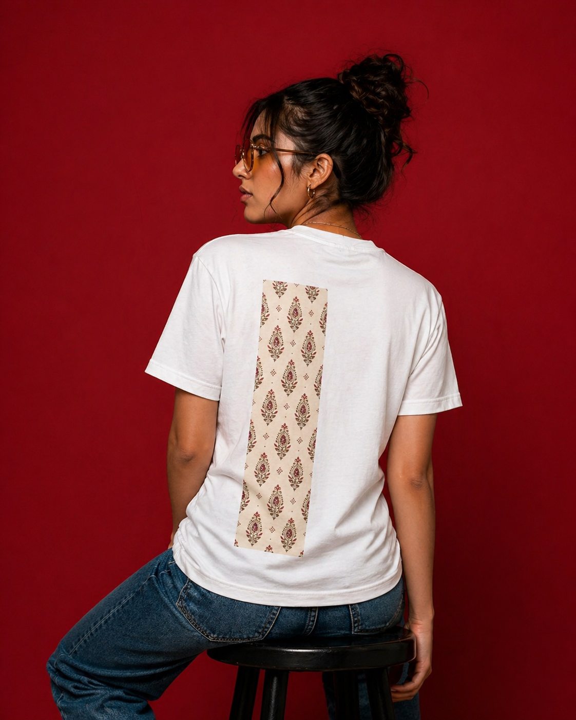 SĀNTI Heritage Buta Pocket Tee | Indian Handblock Inspired Minimalist T-Shirt