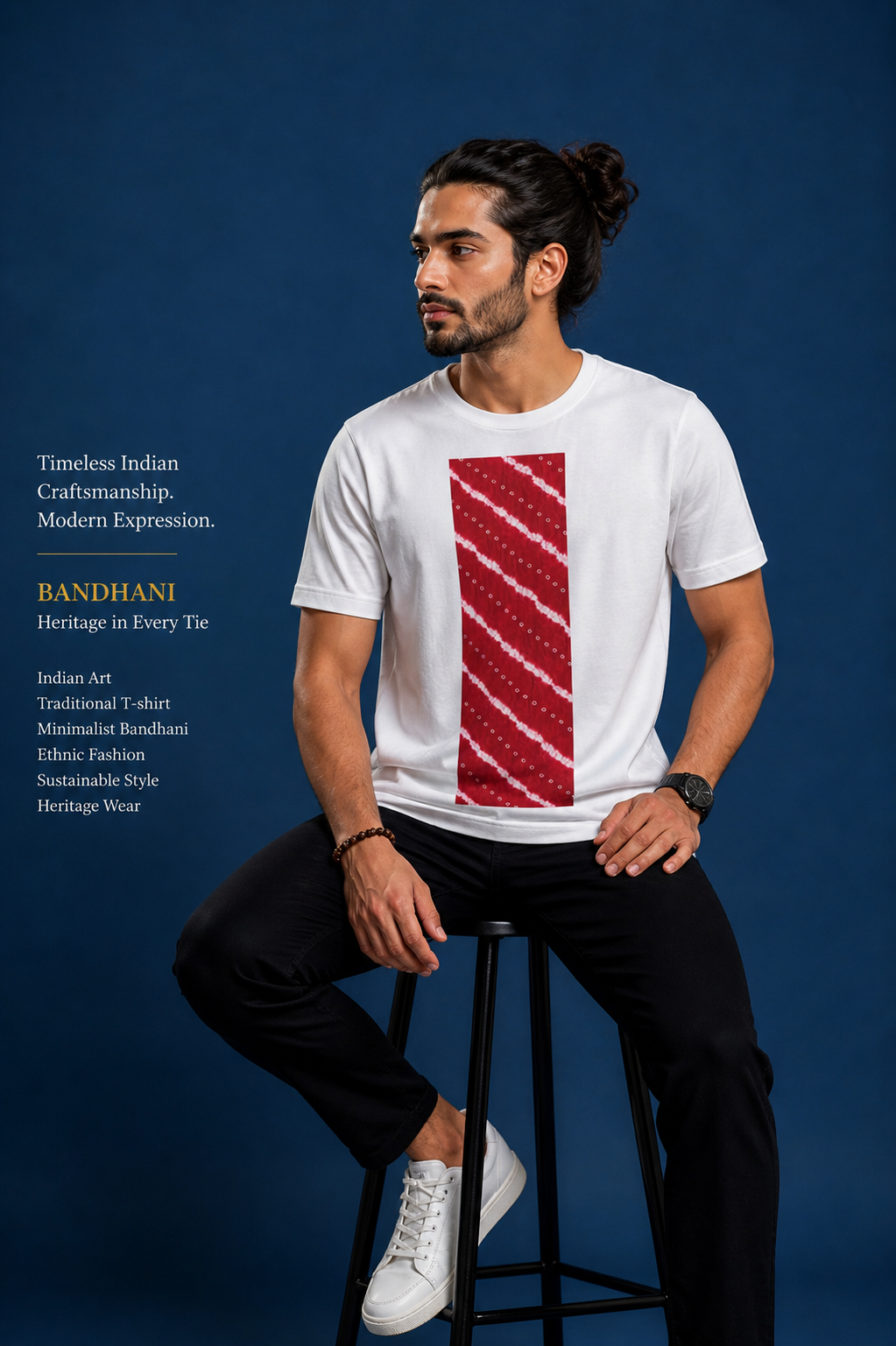 SĀNTI Crimson Bandhani Inspired Heritage Tee | Artisan Streetwear