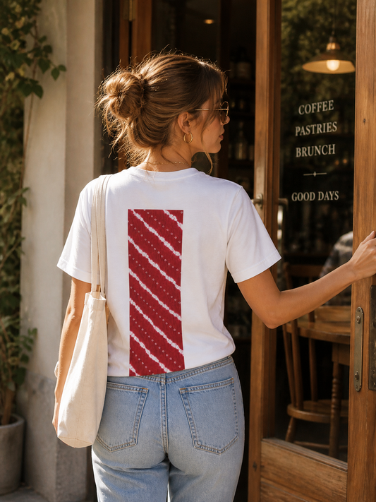 SĀNTI Crimson Bandhani Inspired Heritage Tee | Artisan Streetwear