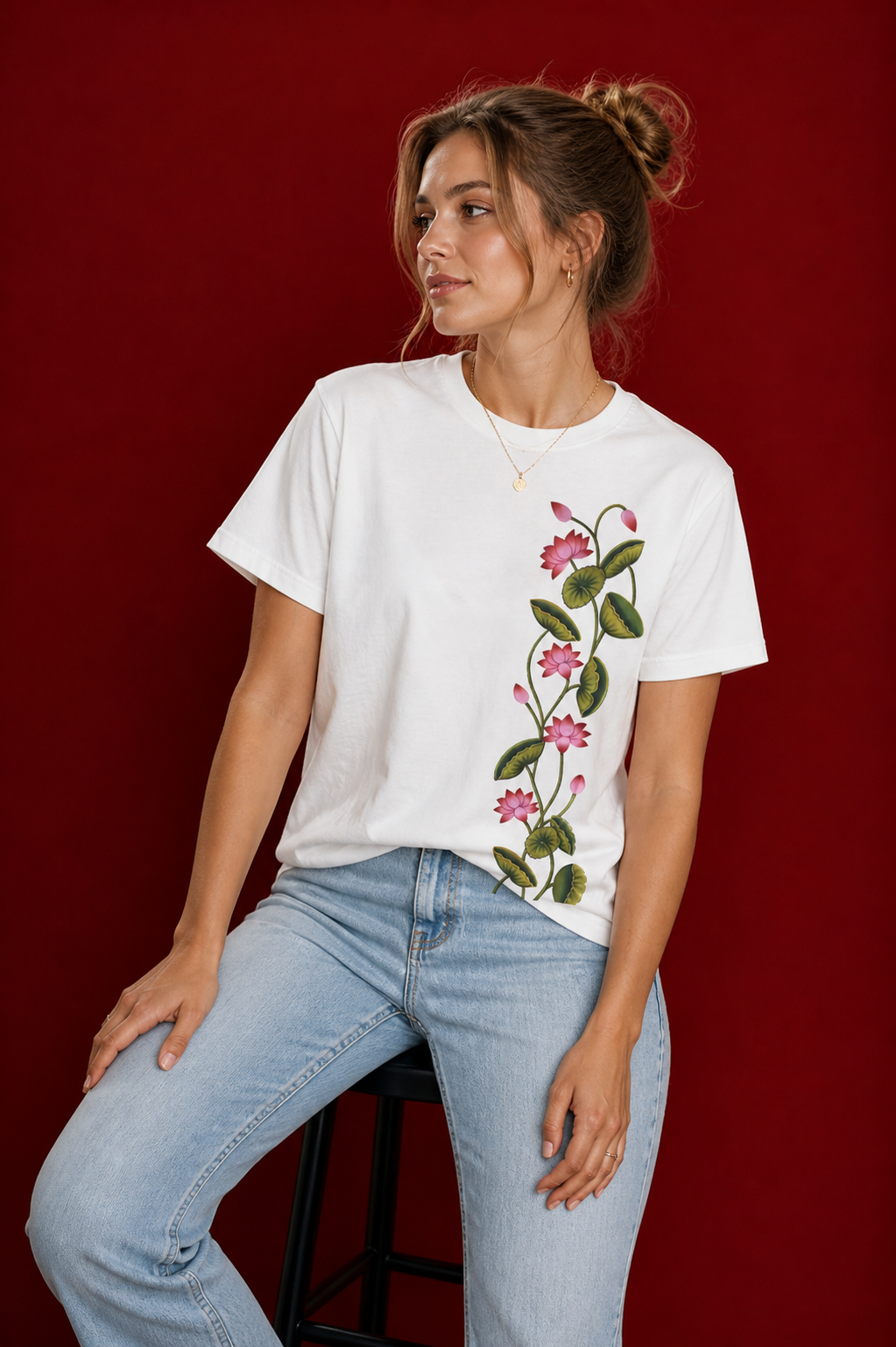 SĀNTI Lotus Pichwai Inspired Heritage Print Tee