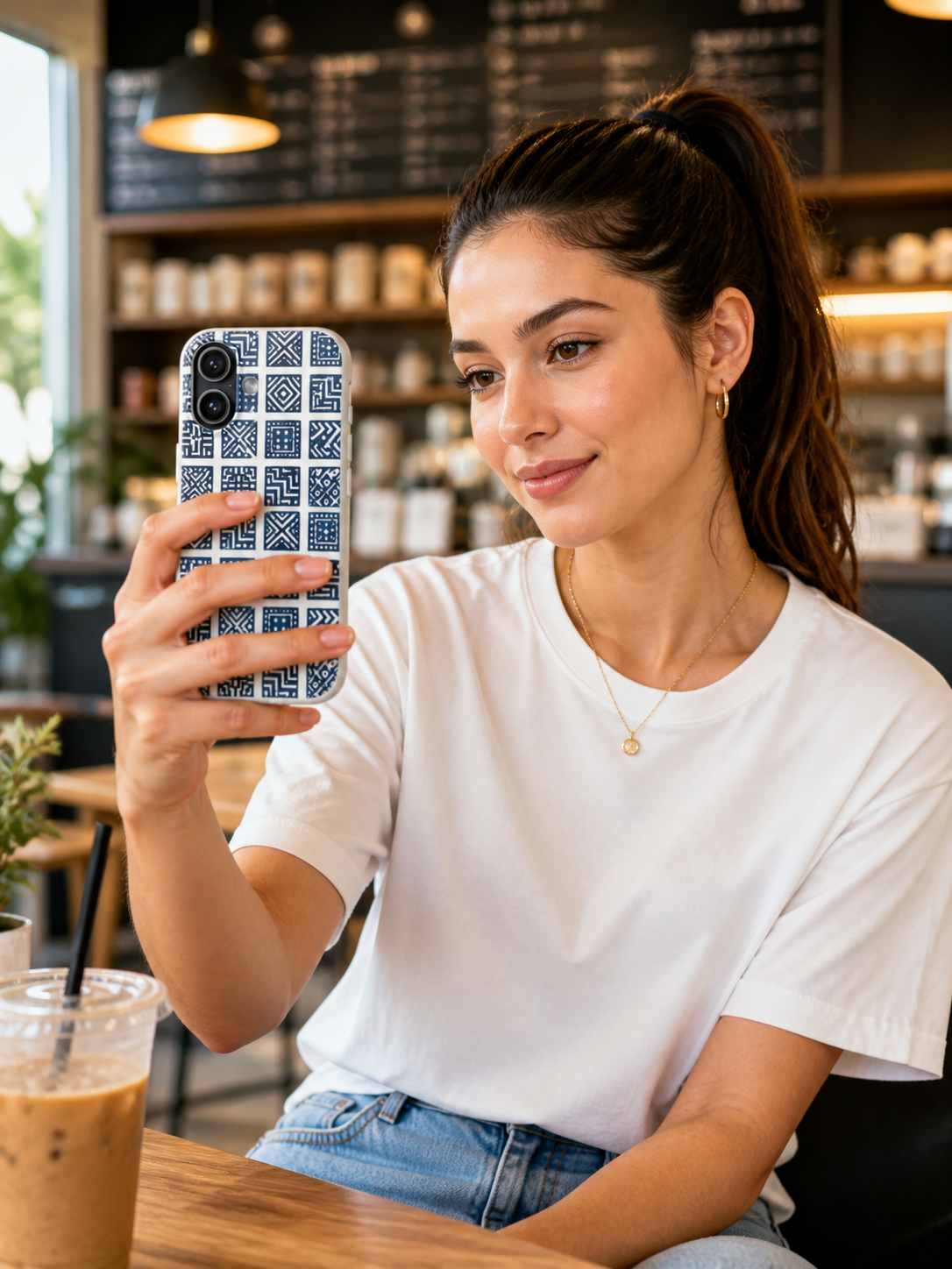 SĀNTI Dabu Inspired Indigo Grid Phone Case