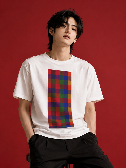 SĀNTI Madras Mosaic Tee — Heritage Check Inspired Graphic