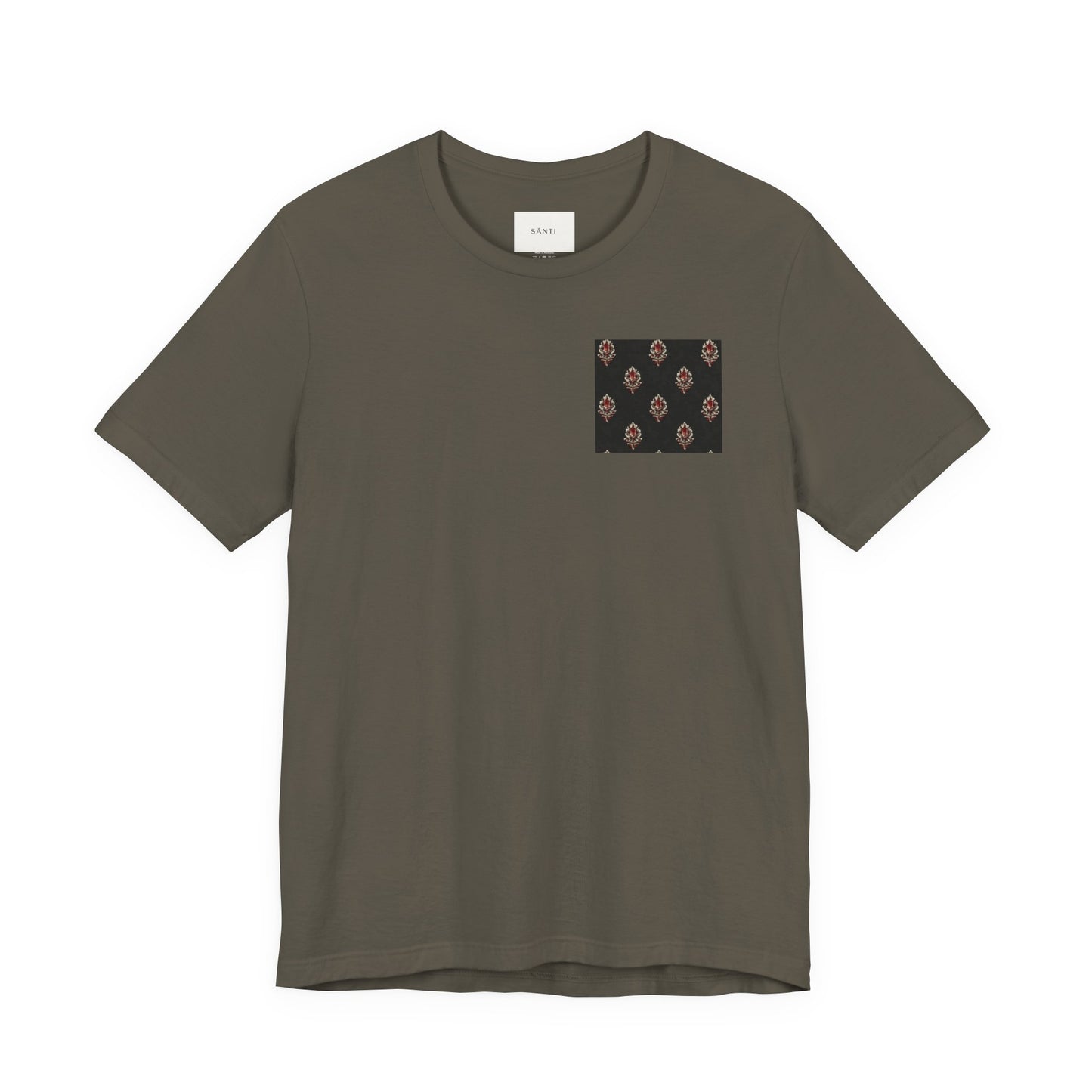 SANTI Heritage Bagh Buta Pocket Tee – Minimal Indian Block Print Streetwear T-Shirt