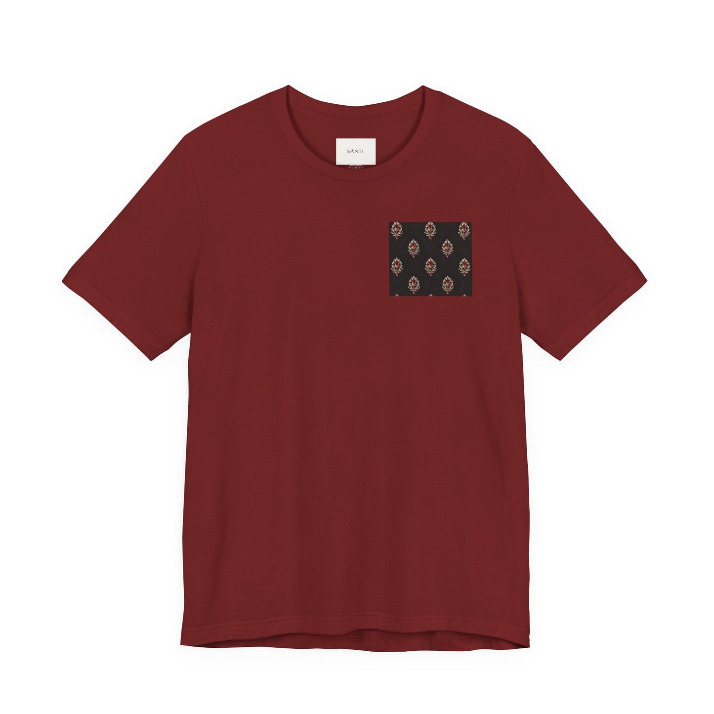 SANTI Heritage Bagh Buta Pocket Tee – Minimal Indian Block Print Streetwear T-Shirt