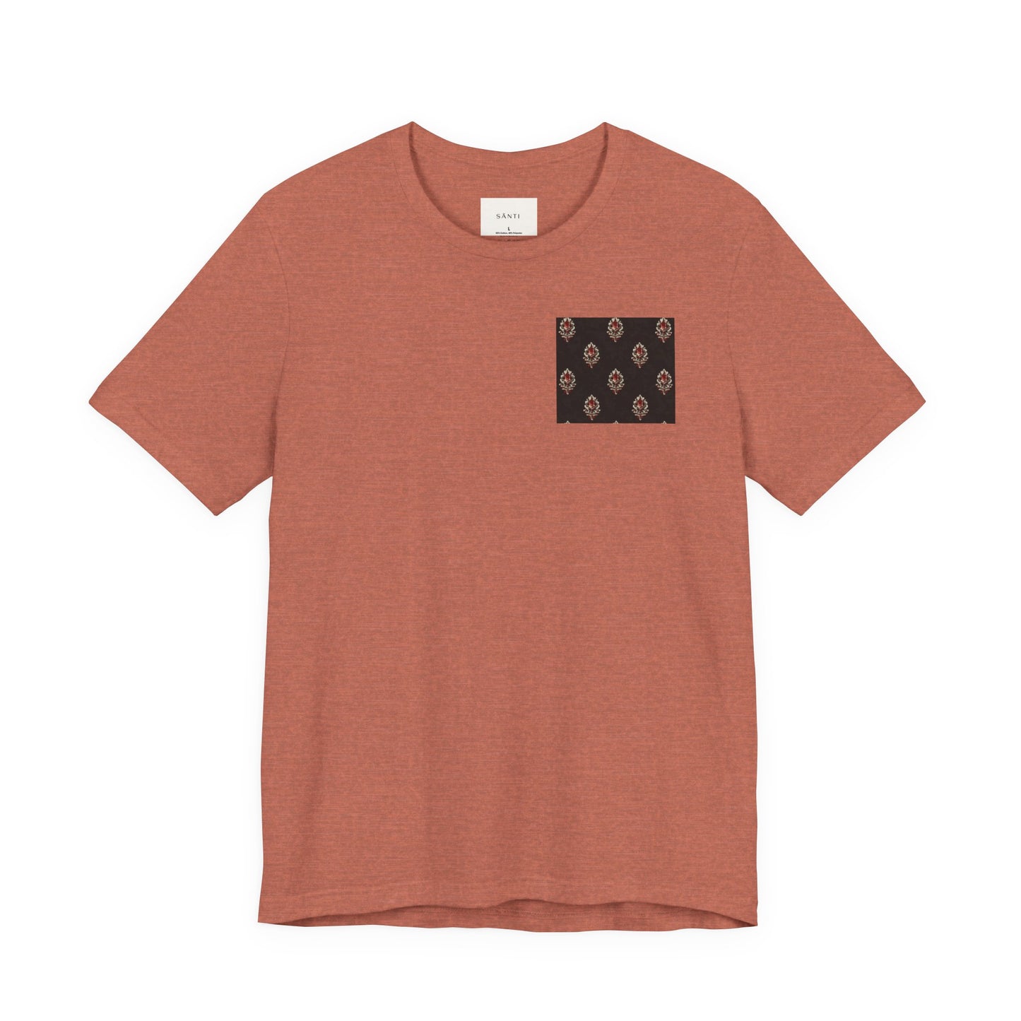SANTI Heritage Bagh Buta Pocket Tee – Minimal Indian Block Print Streetwear T-Shirt