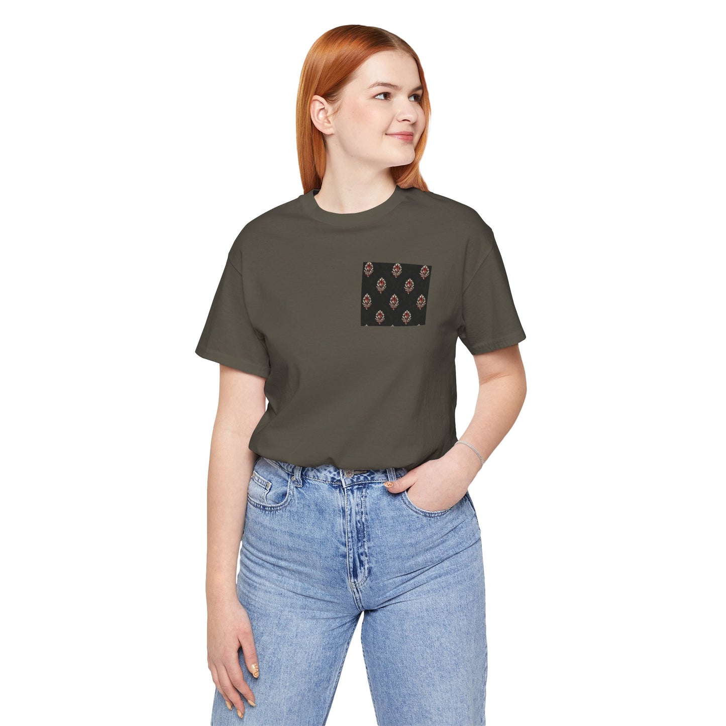 SANTI Heritage Bagh Buta Pocket Tee – Minimal Indian Block Print Streetwear T-Shirt
