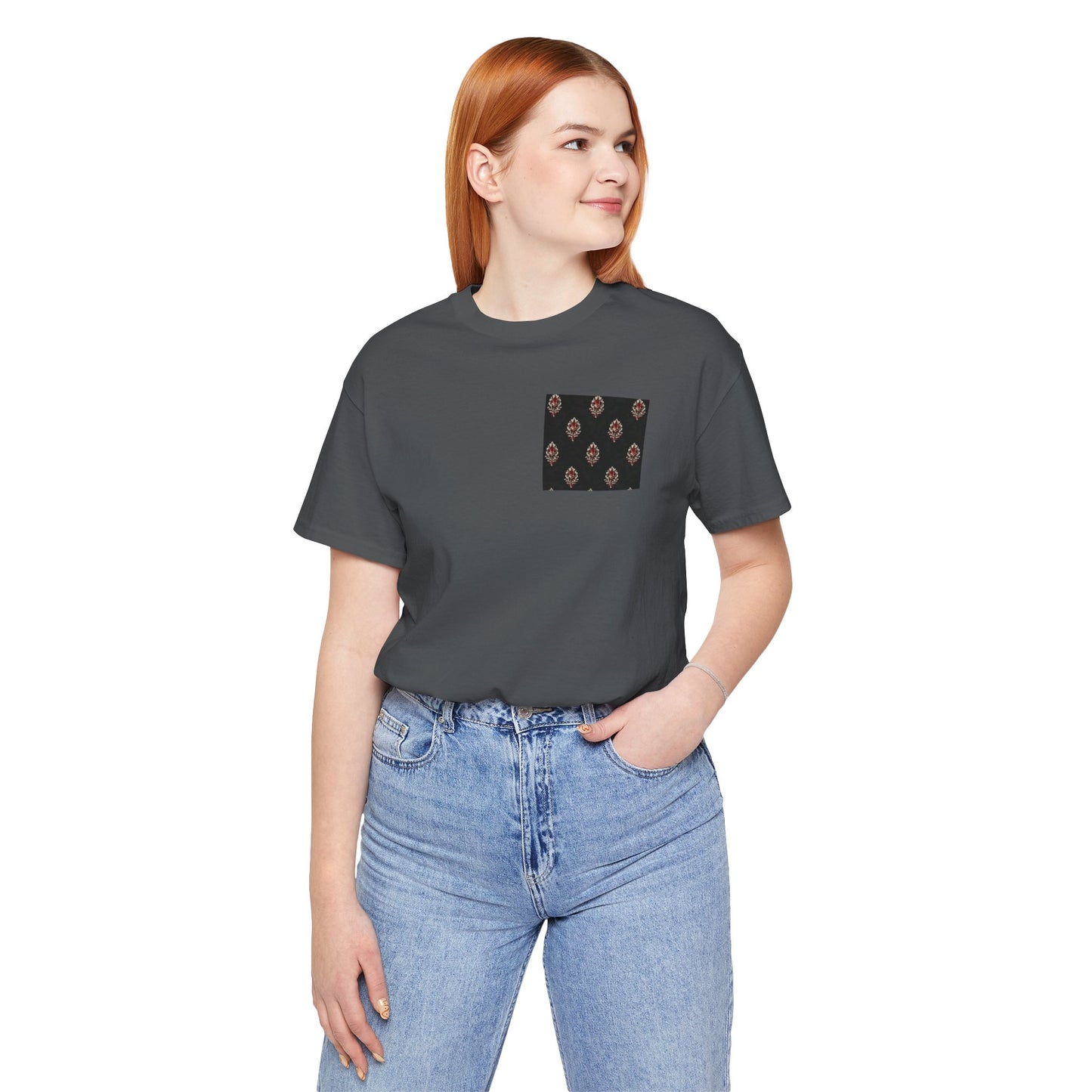 SANTI Heritage Bagh Buta Pocket Tee – Minimal Indian Block Print Streetwear T-Shirt