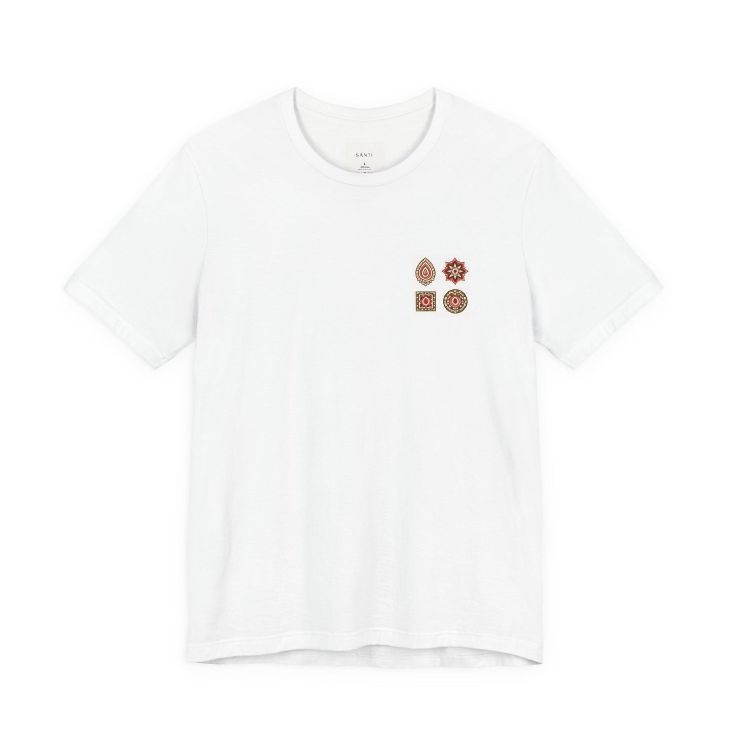 SANTI Bagh Print T-Shirt – Minimal Indian Block Print Back Design, Artistic Heritage Tee, Unisex Streetwear
