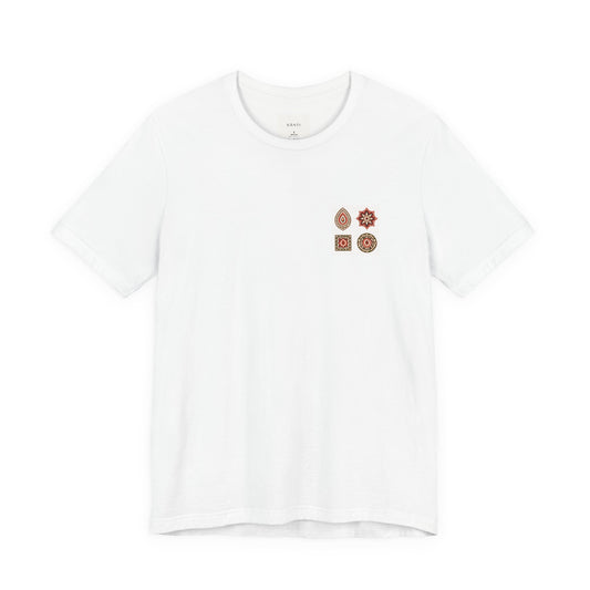 SANTI Bagh Print T-Shirt – Minimal Indian Block Print Back Design, Artistic Heritage Tee, Unisex Streetwear