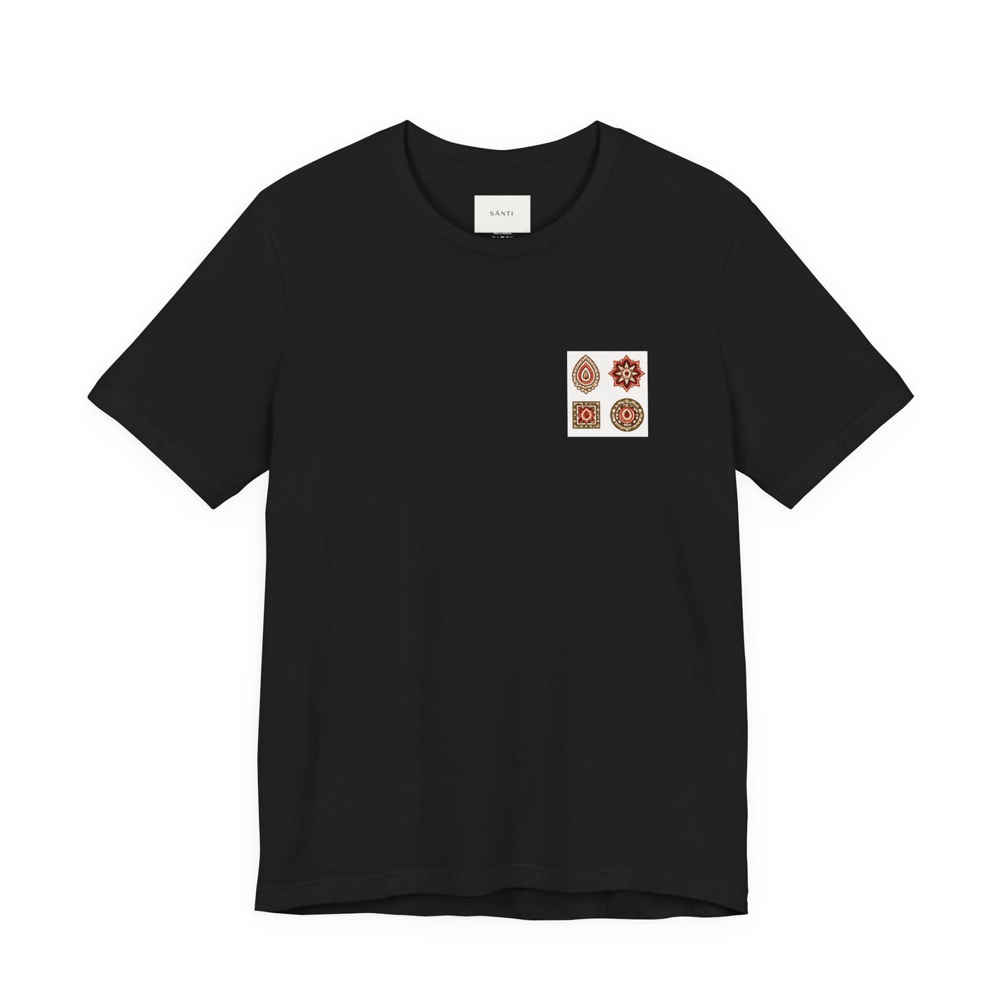 SANTI Bagh Print T-Shirt – Minimal Indian Block Print Back Design, Artistic Heritage Tee, Unisex Streetwear