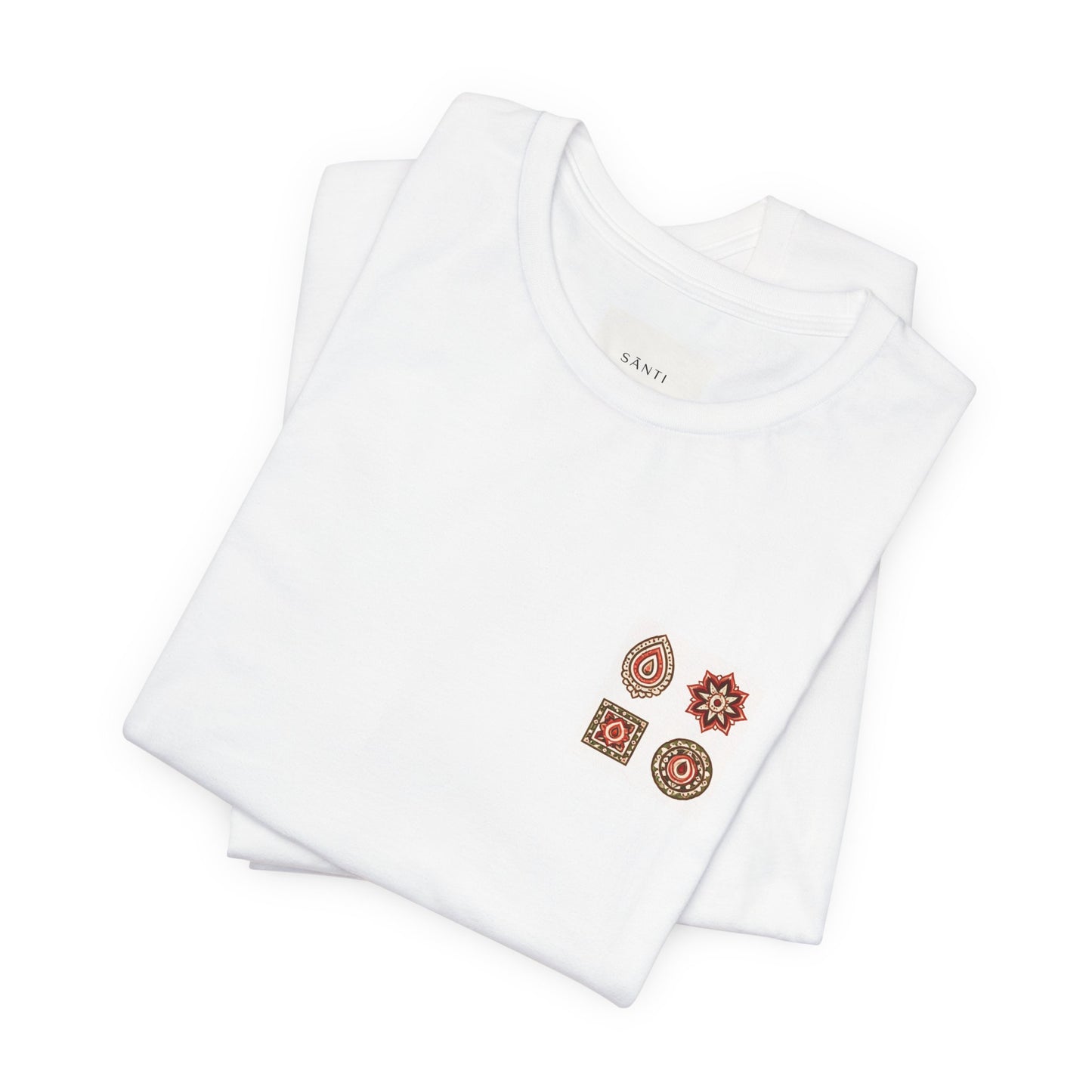 SANTI Bagh Print T-Shirt – Minimal Indian Block Print Back Design, Artistic Heritage Tee, Unisex Streetwear