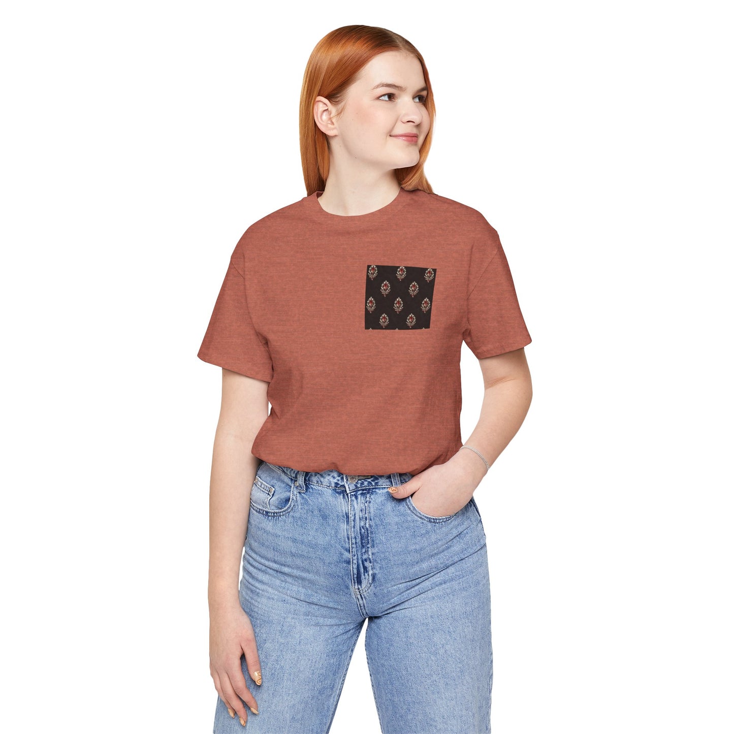 SANTI Heritage Bagh Buta Pocket Tee – Minimal Indian Block Print Streetwear T-Shirt