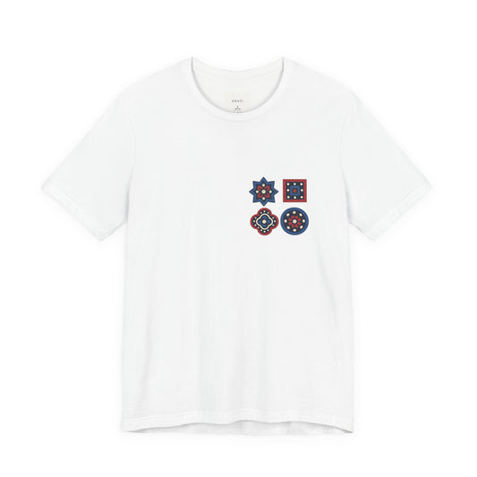 SĀNTI Ajrakh Tee – Minimal Front, Statement Back | Premium Unisex T-Shirt